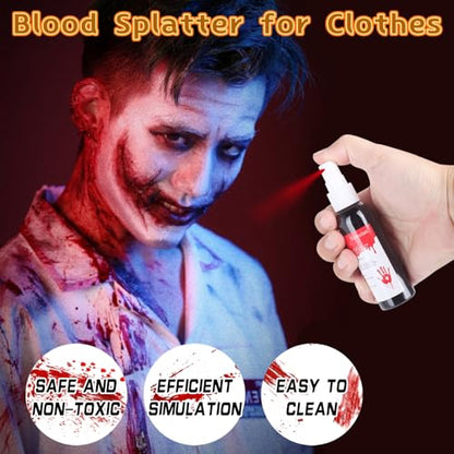 4PCS Fake Blood Makeup Kit, Washable Fake Blood Spray 2.1oz, Dripping Blood 2.1oz, Coagulated Blood 1.06oz and One Stipple Sponge, Halloween SFX Makeup for Zombie,Vampire and Monster Cosplay - color: Fake Blood Makeup Kit (4 Pieces)