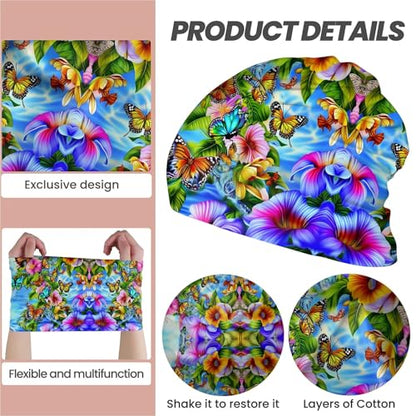 Art Owl Women's Slouchy Beanie Hat Cute Turban Hats Cancer Headwear Caps Baggy Skull Sleep Scarf - color: Colorful Flowers Butterflies
