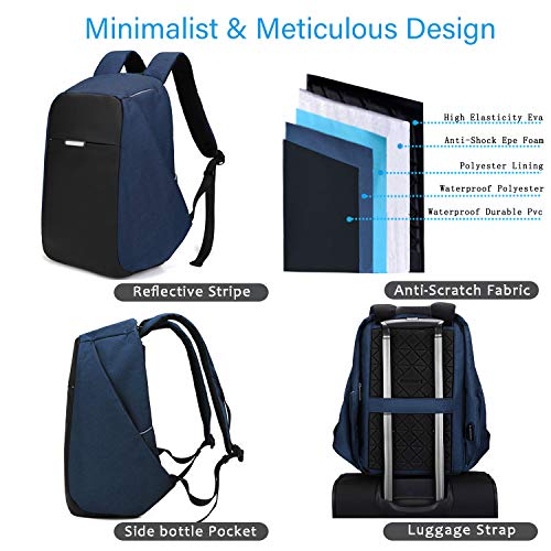 oscaurt Anti Theft Backpack 15.6 Inch Laptop Travel Backpack with Hidden Zipper and USB Charging Port Waterproof Business Computer Bag for Men & Women - color: Blue