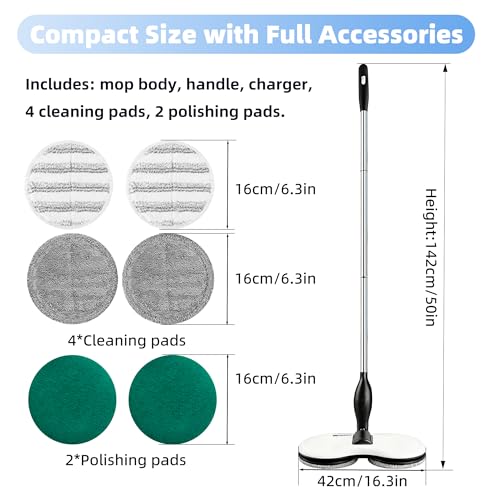 Electric Mop for Floor Cleaning, As Seen On TV, Cordless Spin Mopper Motorised Electric Mops for Hardwood Tile Laminate Floor Daily Light Cleaning (No Water Tank)