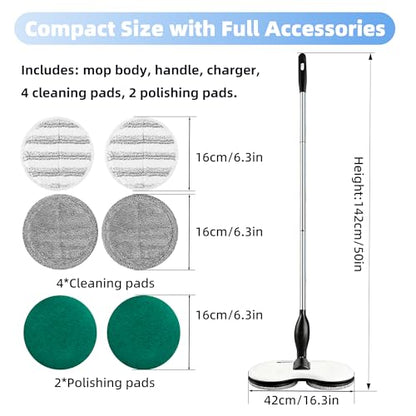 Electric Mop for Floor Cleaning, As Seen On TV, Cordless Spin Mopper Motorised Electric Mops for Hardwood Tile Laminate Floor Daily Light Cleaning (No Water Tank)
