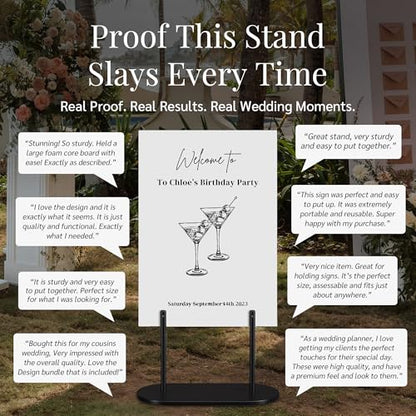 Black Wedding Welcome Sign Stand with Holder - Elegant Metal Easel Display for Seating Chart, Reception Signs, Welcome Board - 30+ Customizable designs for Baby, Bridal Shower - Versatile Party Sign Holder - color: DRB-Black