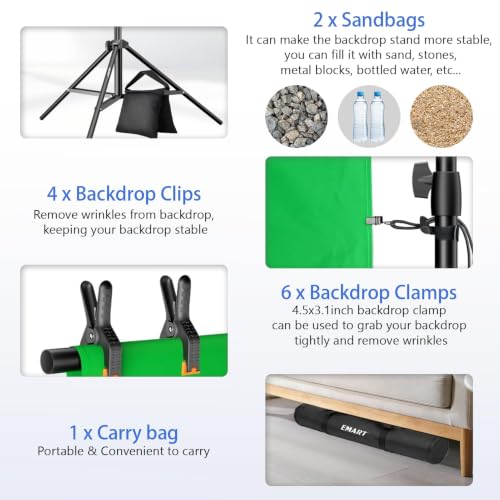 EMART Photo Backdrop Stand, 10x10ft Back Drop Stand for Party, Photography | Banner Holder with 6Clamps&Clips, 2Sandbags,Square Backdrop Stand for Wedding, Baby Shower, Events Dectoration, Exhibition - size: 10x10ft