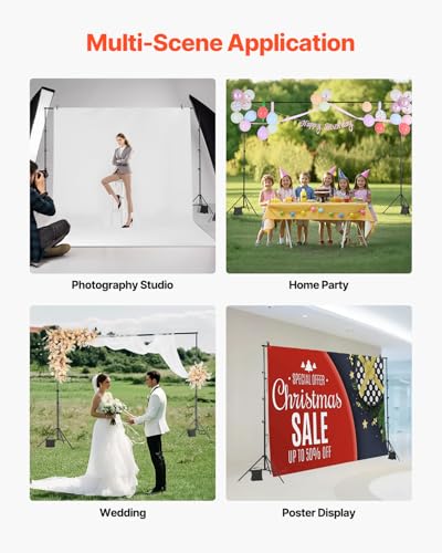 VEVOR Backdrop Stand, 10 x 10 ft Adjustable Photo Backdrop Stand Kit, Portable Background with 4 Crossbars, Heavy Duty Projector Screen , for Wedding, Photo Video Studio & Party - size: 10 x 10 Ft