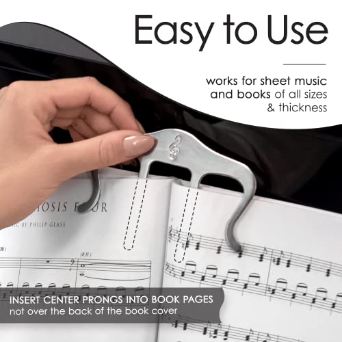 Stelle & Hegen Piano Book Holder - Music Book Clip, Sheet Music Holder | Stainless steel music page holder for piano, keyboard, guitar and violin; treble clef design, gift for piano players - style: Classic Edition
