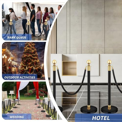 2 Pack 6.5FT/2M Velvet Stanchion Rope, Black Crowd Control Safety Barriers with Polished Gold Lobster Hooks for Movie Theater, Queue Barrier, Grand Openings, Hotel Celebration, Carpet Event - color: Black