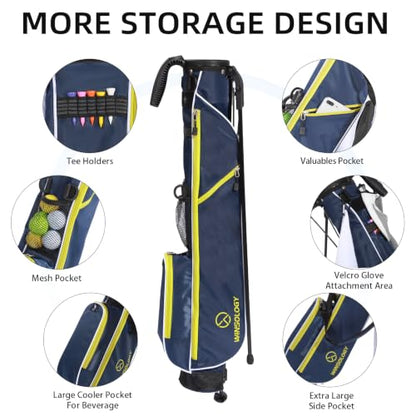 Small Golf Stand Bag Lightweight Golf Easy Carry Bag with Strap and Stand for The Driving Range, Par 3 and Executive Courses Small Golf Bags for Men or Women. - color: NAVY/YELLOW