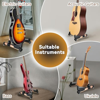 EASTROCK Portable Tripod A Frame Aluminium Music Stand,Gold | Folding Guitar Stand,for Acoustic Electric Guitars, Bass, Violin, Ukulele, Banjo - color: gold
