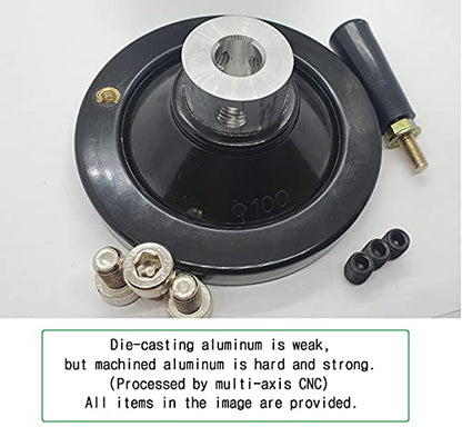 4" Ultimate Handwheel 1/2" Bore (100mm Dia.) - Heavy-Duty Phenolic + Aluminum Crank Handwheel with Revolving Grip for Table Saw, Lathe, Drill Press, Milling & Band Saw - Made in Korea - size: 4" X 1/2"