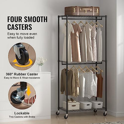 VEVOR Clothing Garment Rack, Heavy Duty Closet Wardrobe, Adjustable Tiers Clothes Racks with Steel Frame, for Bedroom, Clothing Store, Hallway - color: S1, style: 2 Rods 2 Tiers