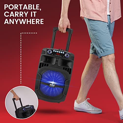 Pyle Portable Bluetooth PA Speaker System - 800W 12 Inch Outdoor Speaker with Built-In Party Lights - USB/SD Card Reader, FM Radio, Extendable Handle w/ Wheels - Includes Wired Microphone & Remote - size: 12 inches