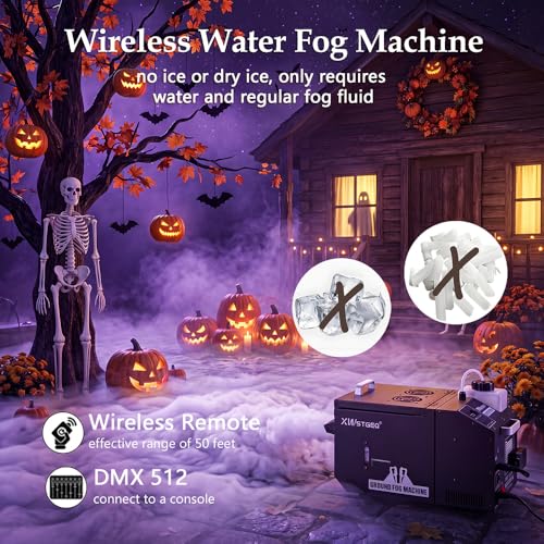 XWSTGEQ 1200W Low Lying Ground Fog Machine DMX512 Wireless Remote Control | Adjustable Fog Output, Anti-Dry Pump Protection, Stainless Steel Tank for Wedding Halloween DJ Stage