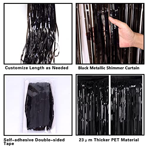 PIGETALE 2 Pack Black Foil Fringe Backdrop, 3.2 x 8.2 ft | Thicker 23 Micron PET with Vivid Black Shine for Doors Walls and Party Photo Areas - color: Black