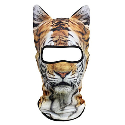 WTACTFUL 3D Animal Ears Balaclava, Breathable Face Mask for Halloween | Stand-Up Ears, Windproof Dustproof, Quick-Dry, No Fade Print, Soft, for Music Festivals Raves Ski Snowboard Moto Party - color: Tiger Meb-14