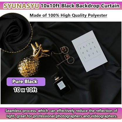 Black Backdrop 10 X 10 Ft, Solid Black Photo Backdrop, High Density Polyester Fabric Pure Black Backdrop Curtain Screen, Collapsible Seamless Black Background for Photoshoot Party Video Studio - color: black backdrop, size: 10x10ft