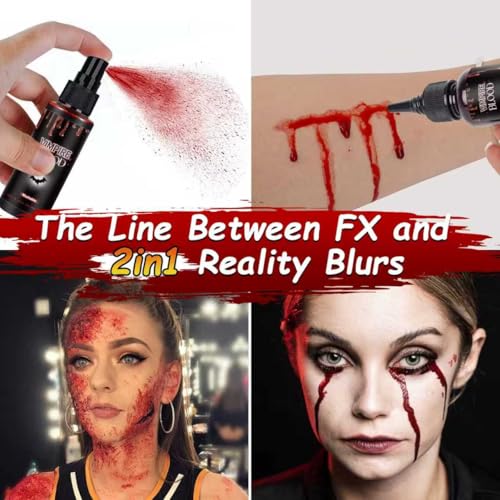 Halloween Fake Blood Spray, Washable Fake Blood Makeup Kit, Halloween Realistic Fake Blood, Perfect for Vampire Makeup, Clown & Sfx & Cosplay & Zombie Make Up Kit, 2 Pack - color: Fake Blood 2PCS