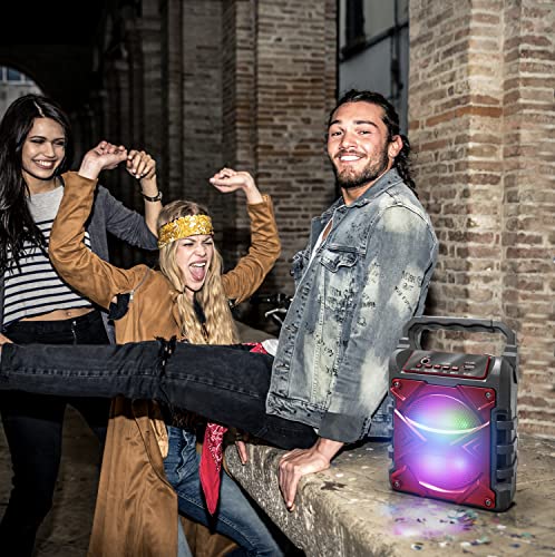 Top Tech Jet-4 Bluetooth Speaker, 400W, 4" Woofer, Rich Bass, 6hr Playtime, Disco Lights, Karaoke Mode, TWS, 100ft Range, USB, TF, Mic Input, Portable Speaker – Red - color: Red
