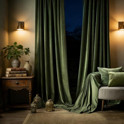 Velvet Blackout Curtains 52" W x 84" L - Olive Green Room Darkening Drapes with Rod Pocket & Back Tab, 2 Panel Set for Bedroom Living Room - color: Rod Pocket |Olive Green, size: 52"W x 84"L (Pack of 2)