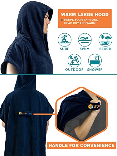 SUN CUBE Surf Poncho Changing Robe with Hood, Wetsuit Changing Hooded Towel | Thick Quick Dry Microfiber, Wetsuit Changing Towel, Surfing Beach Swim Outdoor Sports Cover Up, Adult Wearable Poncho - color: Navy