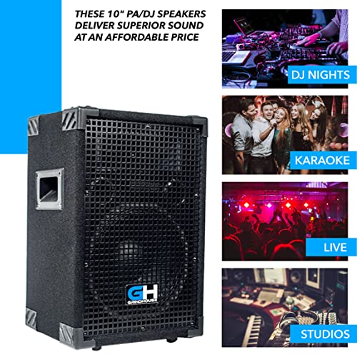 Grindhouse Speakers - GH10L-Pair - Pair of Passive 10 Inch 2-Way Loudspeaker Cabinet - 600 Watt each Full Range PA/DJ Band Live Sound Speaker - size: Pair