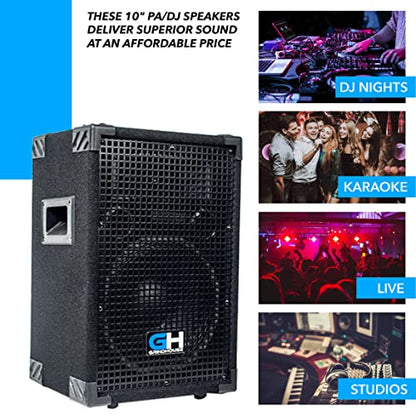 Grindhouse Speakers - GH10L-Pair - Pair of Passive 10 Inch 2-Way Loudspeaker Cabinet - 600 Watt each Full Range PA/DJ Band Live Sound Speaker - size: Pair