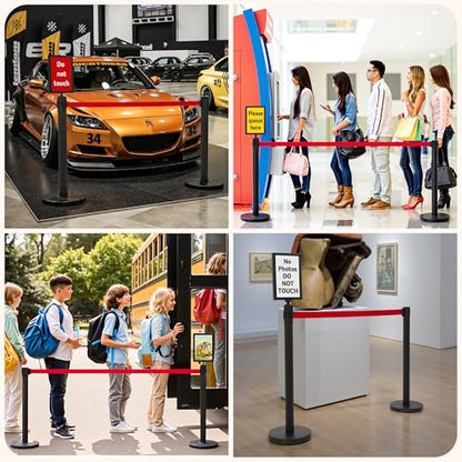INMOZATA 6 Pack Retractable Belt Stanchions, Black Crowd Control Posts with 6.6FT Belts, Sign Holders, Heavy-Duty Steel Base – Ideal for Events, Auto Shows, Public Venues, Exhibitions (Black, 6.6FT)