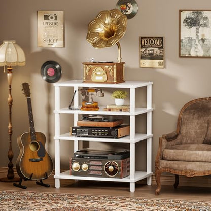 LELELINKY 4-Tier AV Media Player Stand, Stereo Stand, Modern Audio Shelf,Wooden TV Stand,Multifunctional Media Console Shelf, Suitable for Home, Conference Room, White - color: White, size: 4 Tier