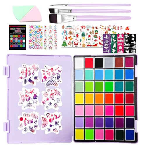 OMOV Professional Face Painting Kit for Kids & Adults, 42 x 10g Non Toxic, Water Based Face Paint Palette,With Stencils & Brushes,for Cosplay, Parties, Theater,Stage, Christmas & Halloween Makeup Kit - color: Liberty Pop Color Kit