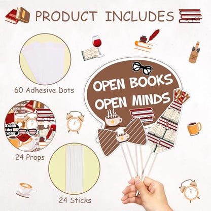Sursurprise Book Club Party Decorations, 24Pcs Book Club Photo Props, Reading Book Photo Props Decor for Book Lover Birthday Library Party Supplies