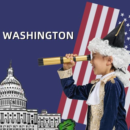 IKALI Kids George Washington Costume With Wig and Hat Accessories, Boys Children Hamilton American Colonial Day Outfit - size: 10-12 Years