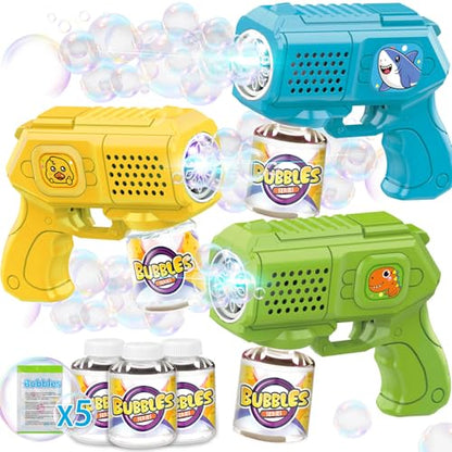 3 Pack Bubble Guns with Bubble Solution, Boys Girls Toys Gifts 3+ - color: Blue+green+yellow