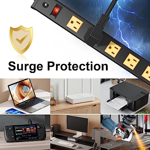 Oviitech 12 Outlets Heavy Duty Metal Socket Power Strip, 6-Foot Long Extension Cord with Circuit Breaker. Mounting Brackets Included,Workshop/Industrial use, ETL Certified，Yellow - size: 12 AC