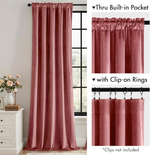 MIULEE Dusty Rose Velvet Curtains 63 Inch Long 2 Panels, W40 x L63 | Luxury Super Soft, Thermal Insulated, Room Darkening Drapes, Rod Pocket Design, Window Curtains for Bedroom Living Room - color: Dusty Rose, size: 40"W x 63"L (Pack of 2)