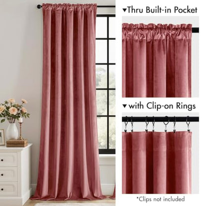 MIULEE Dusty Rose Velvet Curtains 84 Inch Long 2 Panels, W40 x L84 | Luxury Super Soft, Thermal Insulated, Room Darkening Drapes, Rod Pocket Design, Window Curtains for Bedroom Living Room - color: Dusty Rose, size: 40"W x 84"L (Pack of 2)