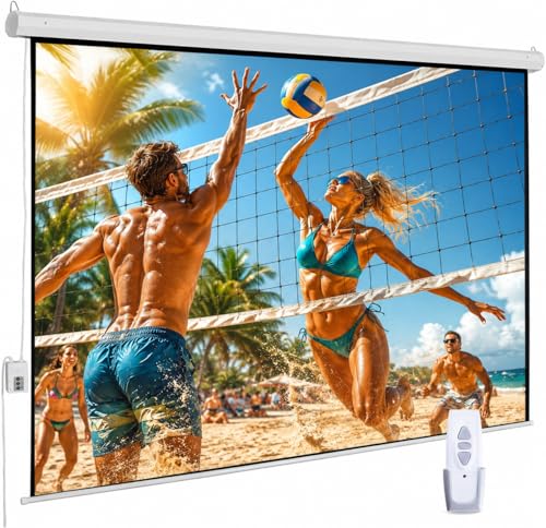 100" Motorized Projector Screen, Electric 4:3 Projector Screen with Remote Control, Indoor/Outdoor HD Movie Screen, Wall/Ceiling Mounted, Perfect for Home Office Theater TV, White