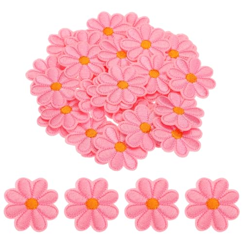 MECCANIXITY Flower Iron-on Patches Embroidered Sew Flower Patch Appliques Repair Patches for Clothing Repair Backpack Shoes Decoration 90x90mm/3.54x3.54 Pack of 30(Pink) - color: Pink