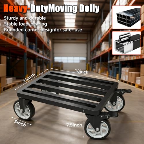 Stainless Steel Furniture Dolly, 2000lbs Capacity Heavy Duty Furniture Dolly, 5-inch Swivel casters, 18 x 14 inch Platform and Fastening Device, Safely Moving Heavy Objects - size: 18"L x 14"W Furniture Dolly