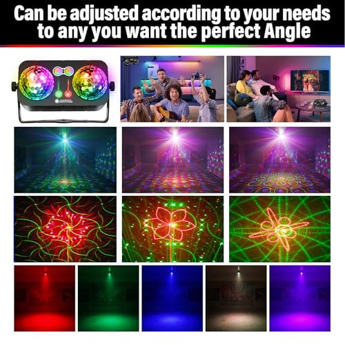 DJ Party Disco Ball Light，Sound Activated 4 in 1 LED Lights and Strobe Pattern Light for Home Room Dance Parties Birthday Halloween Christmas Karaoke Wedding Show Club Decorations