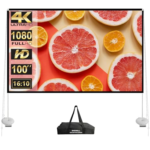 Outdoor Projector Screen with Stand 100 Inch: Portable Projection Screen 16:10 4K HD Outdoor Movie Screen with Carry Bag for Home Backyard Theater - size: 100 inches