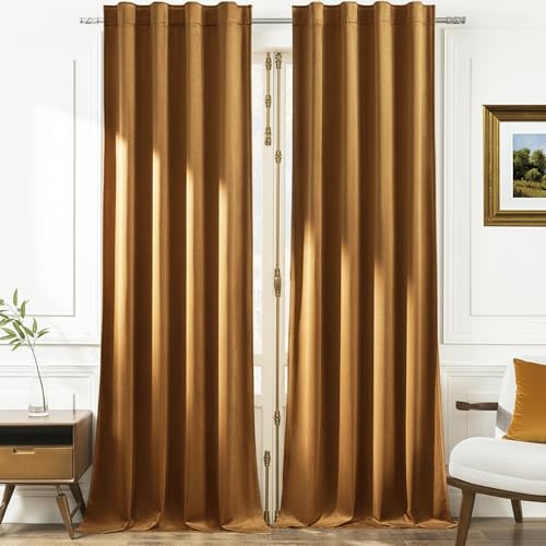 Timeper Gold Brown Velvet Curtains W42 x L84 inches 2 Panels, Light Blocking Curtains for Bedroom Living Room Thermal Insulated Luxury Super Soft Window Drapes,Back Tab & Rod Pocket - color: Gold Brown, size: 42"W x 84"L (Pack of 2)