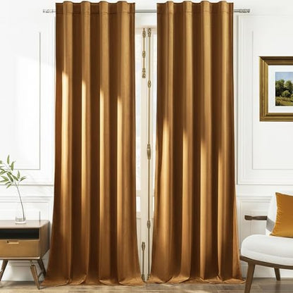 Timeper Gold Brown Velvet Curtains W42 x L84 inches 2 Panels, Light Blocking Curtains for Bedroom Living Room Thermal Insulated Luxury Super Soft Window Drapes,Back Tab & Rod Pocket - color: Gold Brown, size: 42"W x 84"L (Pack of 2)