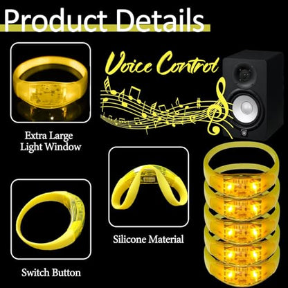 24 Pcs LED Glow Bracelets Sound Activated Led Flashing Bracelet Music Control Light Up Bracelets,Glow in The Dark Party Supplies For Birthday Carnival Concerts Night Events Christmas Gift (yellow) - color: Yellow