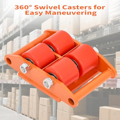 Heavy Duty Machinery Mover, 4-Wheel Industrial Skate Dolly with 360° Swivel Casters, 6-Ton Capacity Tool-Free Setup, Carbon Steel Frame & PU Wheels for Factory, Warehouse, Jobsite Equipment Moving - color: 1x Pu 6t
