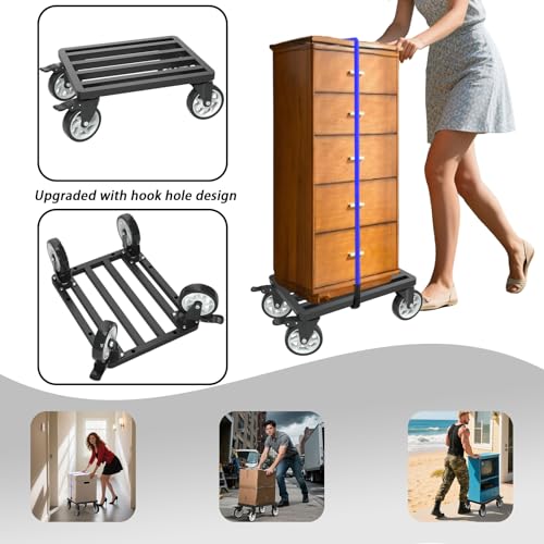 Heavy-Duty Stainless Steel Furniture Dolly, 24'' x 18'' Furniture Mover with 1200LB Capacity, 5'' Swivel Casters & Tie-Down Straps for Secure Transport - size: 24"L x 18"W Dolly