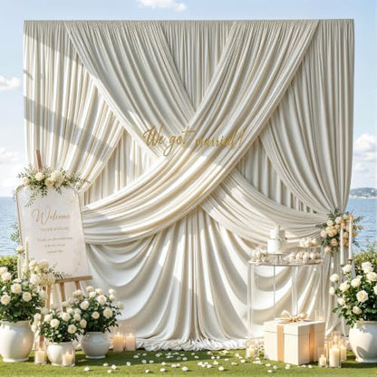 20ft x 12ft Beige Backdrop Curtains for Wedding Parties - color: Beige, size: W5' x H12'(4 panels)