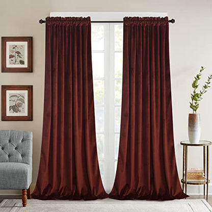 Roslynwood Velvet Burnt Ochre Curtains 63 inch Long - Curtains Block Light Rod Pocket Thermal Insulated Window Curtain Drapes for Living Room/Office/Apartment,Burnt Ochre, W52 x L63, 2 Panels - color: Burnt Ochre, size: 52"W x 63"L (Pack of 2)