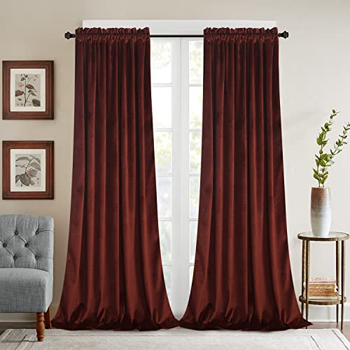 Roslynwood Velvet Burnt Ochre Curtain 84 inch Long - Curtains Block Light Rod Pocket Thermal Insulated Window Drapes Set for Living Room/Bedroom/Dining Room, W52 x L84, 2 Panels - color: Burnt Ochre, size: 52"W x 84"L (Pack of 2)