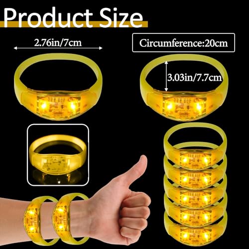24 Pcs LED Glow Bracelets Sound Activated Led Flashing Bracelet Music Control Light Up Bracelets,Glow in The Dark Party Supplies For Birthday Carnival Concerts Night Events Christmas Gift (yellow) - color: Yellow