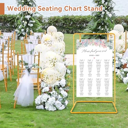 Wedding Welcome Sign Easel Stand Holder 68 x31x 20 With Leather Straps,Gold | Welcome to Our Wedding Sign Holder, Metal Floor Standing Easels for Signs, Poster - color: Gold