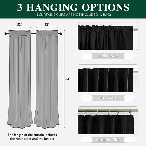 MUMFAS Velvet Blackout Curtains 84 Inches Long for Bedroom Office, Back Tab Rod Pocket Dark Out Heat Blocking Living Room Curtains 52 by 84 Inch 7 FT Length, 2 Panels, Black - color: Black, size: 52"W x 84"L (Pack of 2)